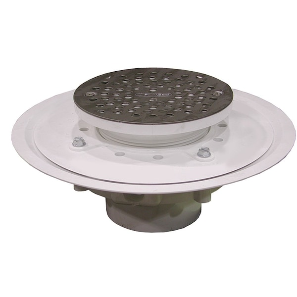 Jones Stephens 3in. Heavy Duty PVC Drain Base with 4in. Plastic Spud and and 6in. Stainless Steel Strainer D50351 - main
